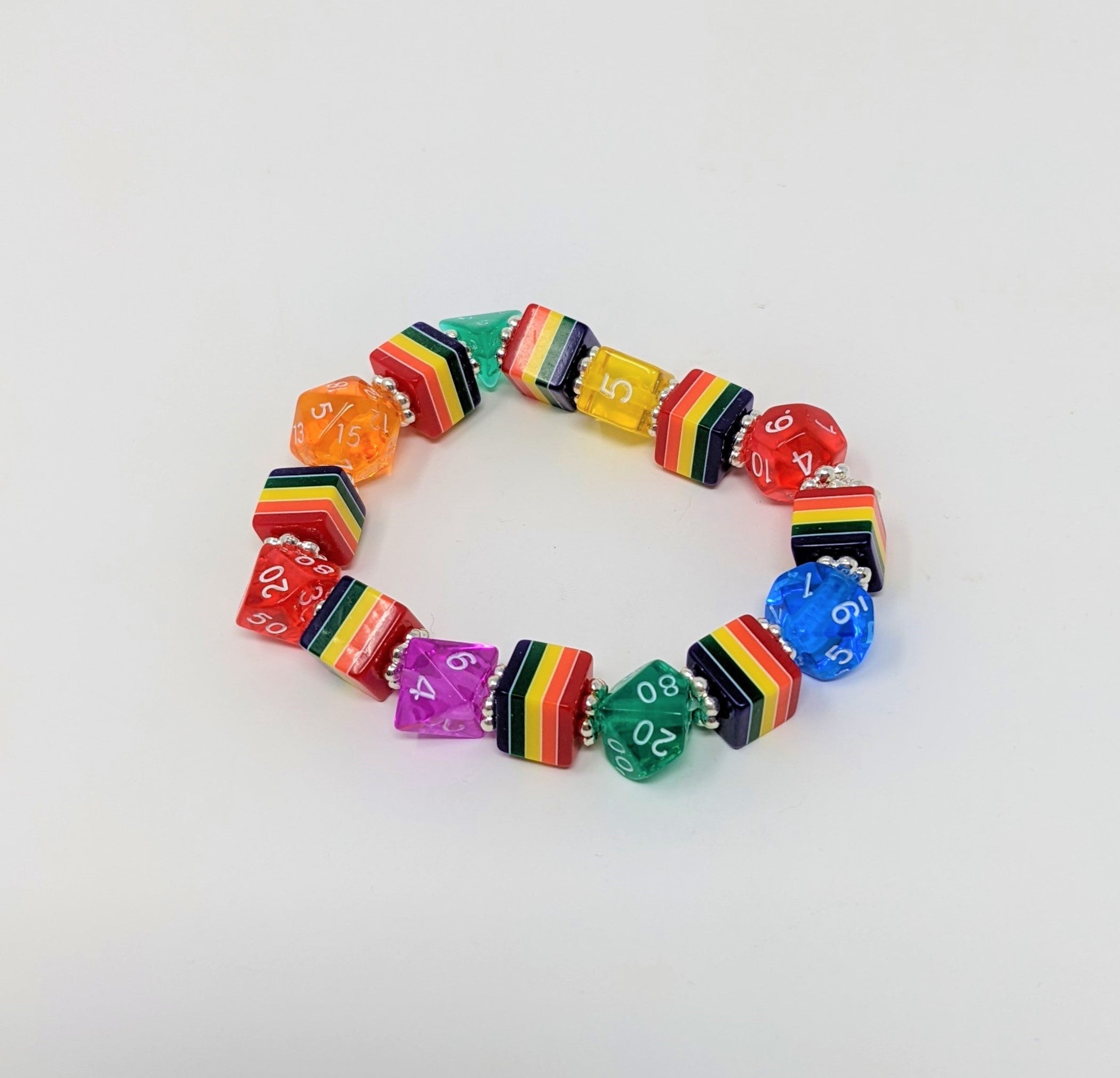 PRIDE Rainbow beads with Rainbow Dice Bracelet
