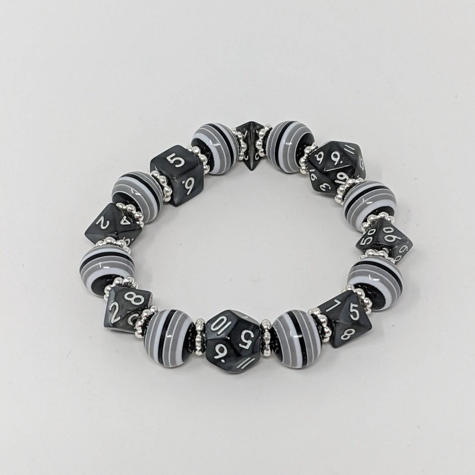 Black Grey and White Stripe Dice Bracelet